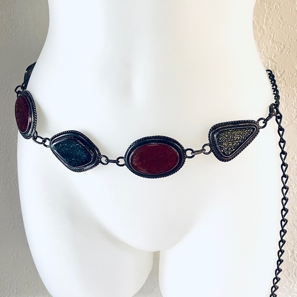 BoHo VINTAGE metal chain, multicolored adjustable adjustable hip belt